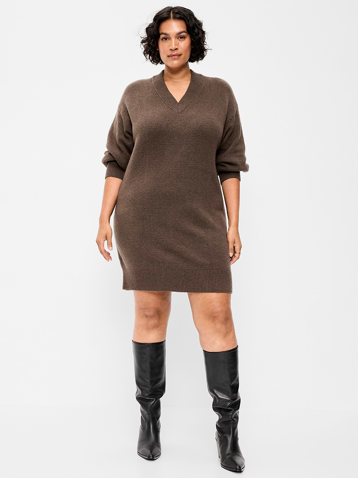 Image 8 of 9, SoSoft Long-Sleeve V-Neck Mini Sweater Dress