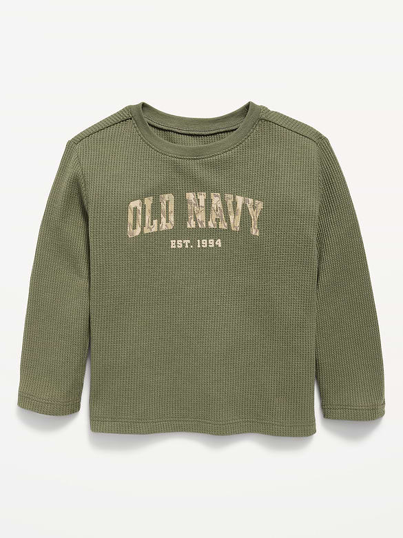 Long-Sleeve Waffle Knit Logo Graphic T-Shirt for Toddler Boys
