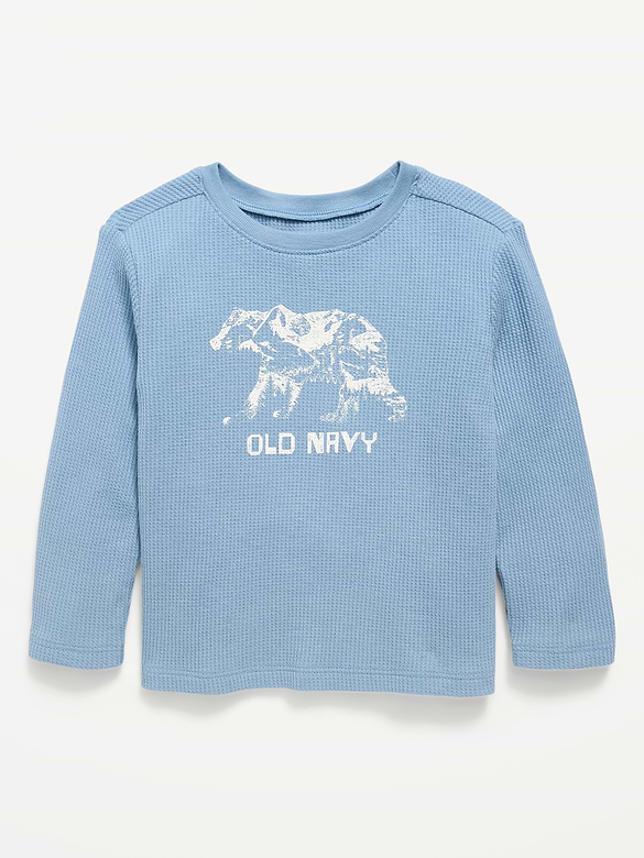 Long-Sleeve Waffle Knit Logo Graphic T-Shirt for Toddler Boys