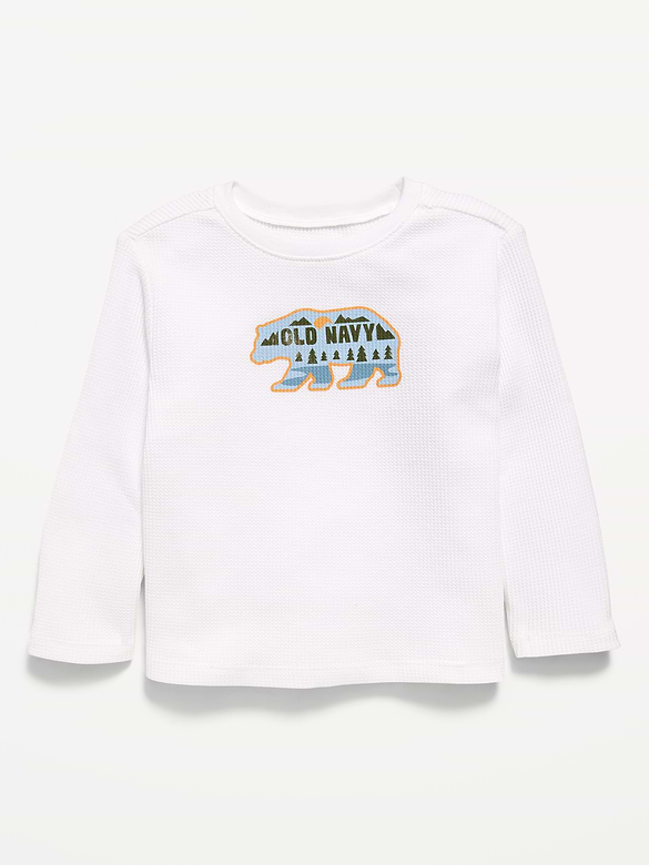 Long-Sleeve Waffle Knit Logo Graphic T-Shirt for Toddler Boys
