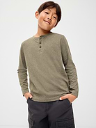 Image 1 of 2, crew neck, long sleeves, three-button henley placket, Product #907361