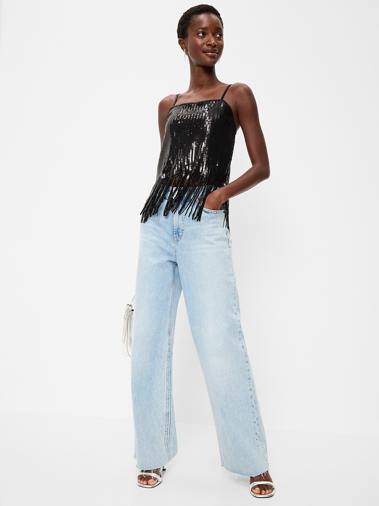 Image 4 of 5, Sequin Fringe-Hem Cami Top
