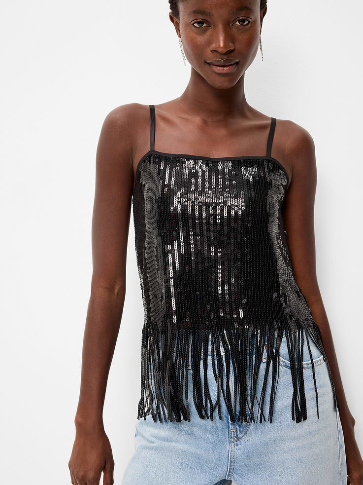Image 3 of 5, Sequin Fringe-Hem Cami Top