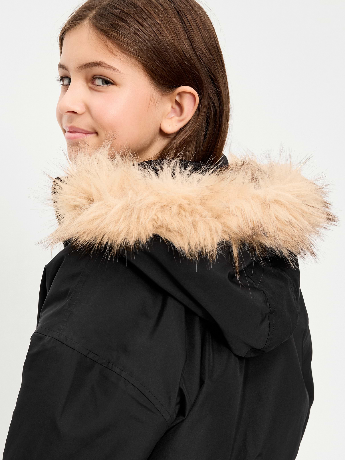 Image 4 of 5, Water-Resistant Oversized Faux-Fur Trim Bomber Jacket for Girls