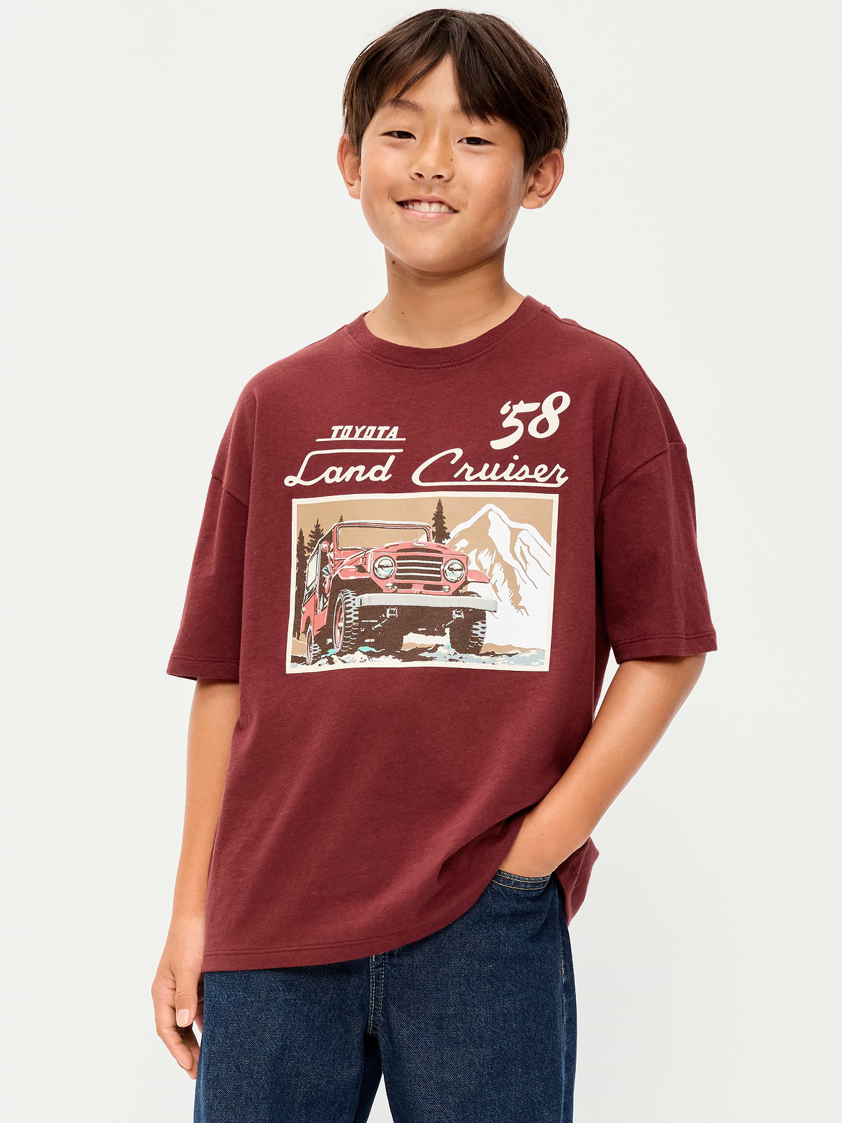 Image 1 of 1, crew neck, short sleeves, licensed graphic, drop shoulders, licensed graphic, © 2026 Toyota Motor Company, Product #906228