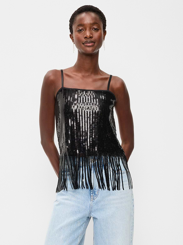 Sequin Fringe-Hem Cami Top