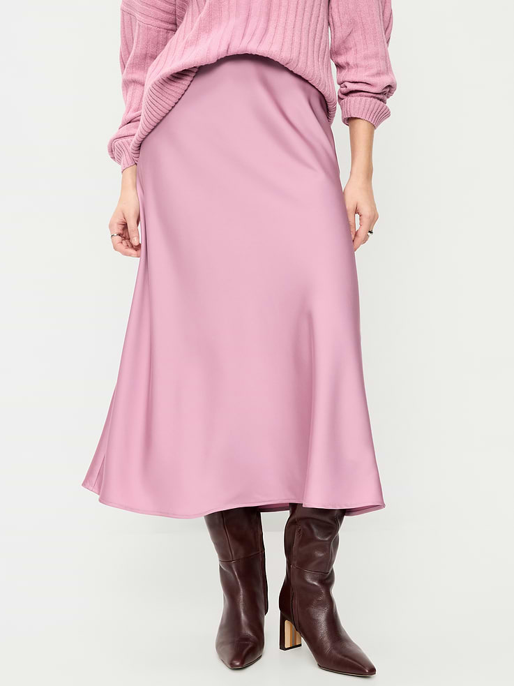 Image 2 of 6, Satin A-Line Maxi Skirt
