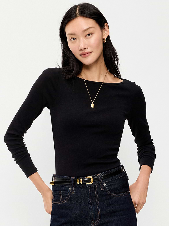 Snug Long-Sleeve Boatneck T-Shirt