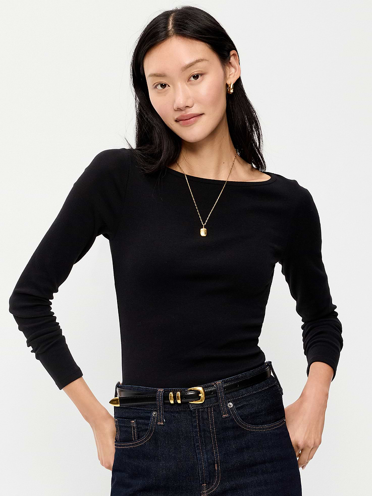 Image 1 of 8, A skimming fit that hugs your bod just right., boatneck, long sleeves, Product #909484