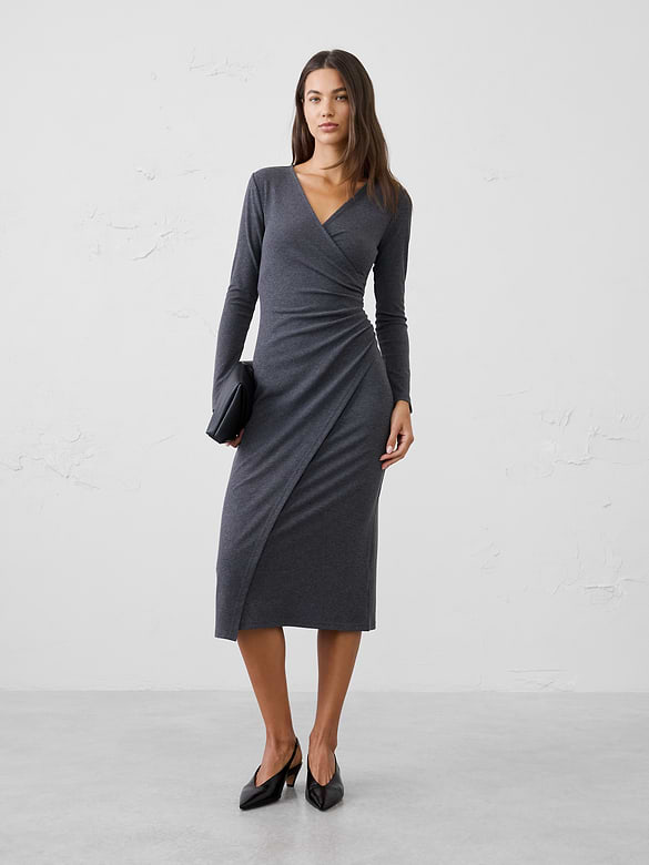 Cozy Rib Wrap Long Midi Dress
