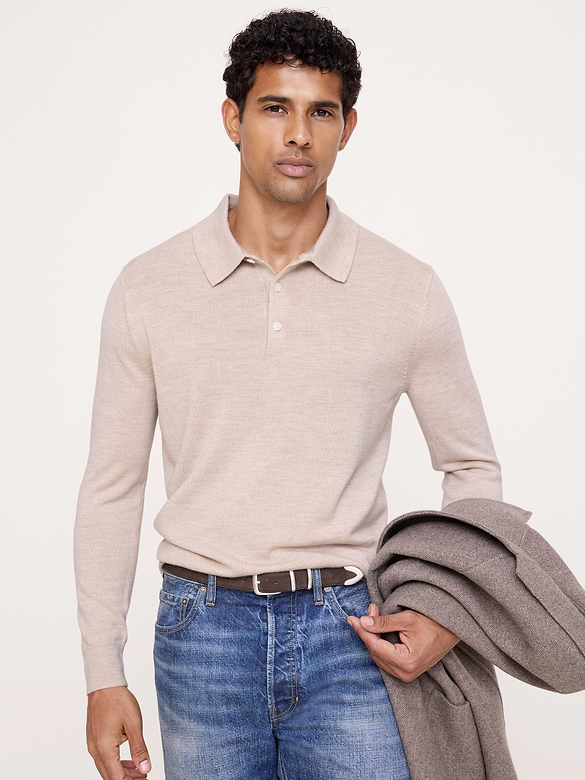 Merino Long-Sleeve Sweater Polo