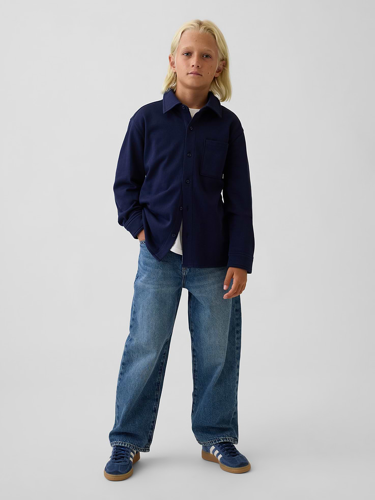 Image 4 of 5, Kids VintageSoft Terry Button-Front Shirt