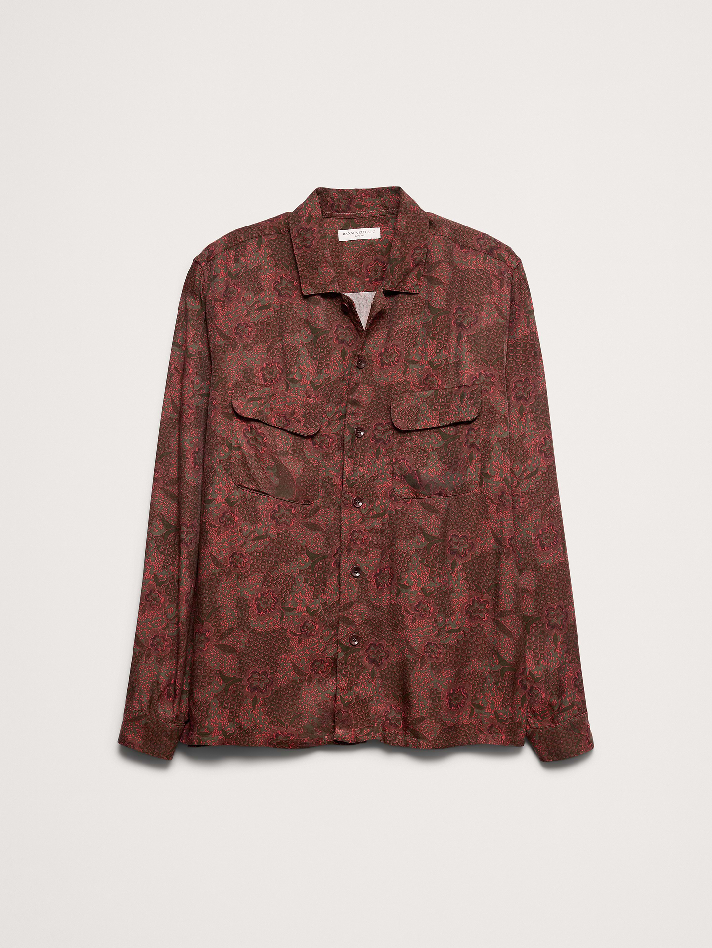 Image 5 of 5, Standard-Fit Drapey Floral Resort Shirt