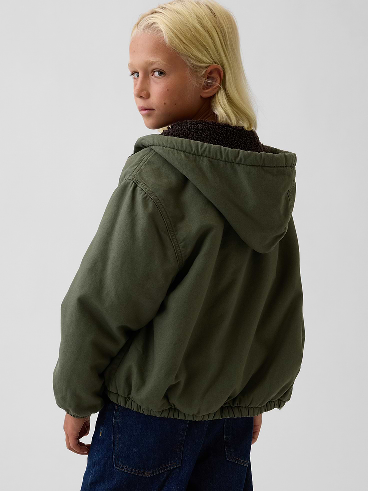 Image 2 of 5, Kids Sherpa-Lined Hooded Canvas Jacket