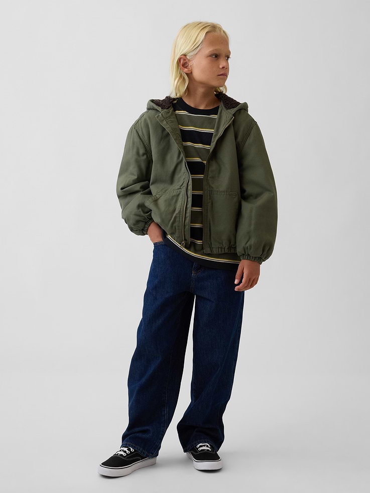 Image 3 of 5, Kids Sherpa-Lined Hooded Canvas Jacket