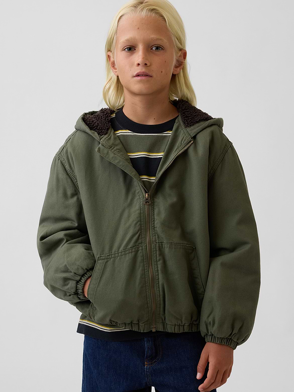Kids Sherpa-Lined Hooded Canvas Jacket