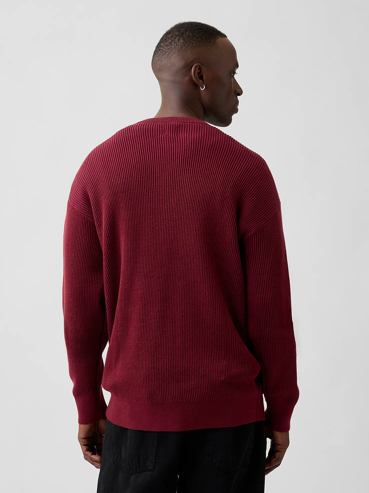 Image 2 of 5, Relaxed Fisherman Stitch Crewneck Sweater