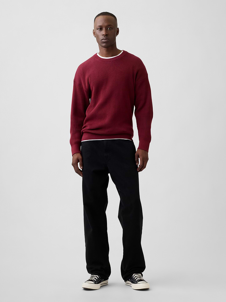 Image 3 of 5, Relaxed Fisherman Stitch Crewneck Sweater