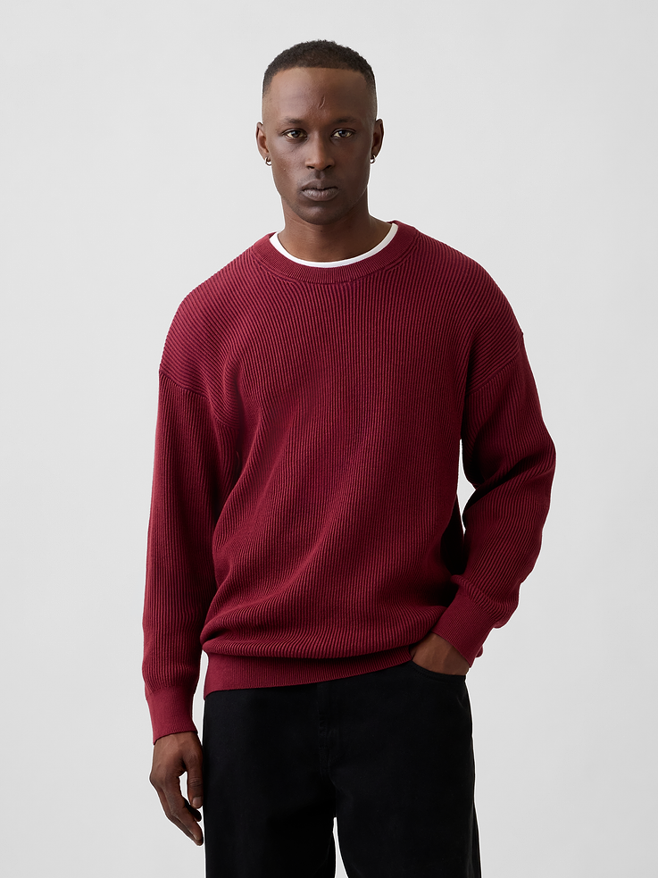 Image 1 of 5, Ribbed cotton knit., Dropped shoulder, long sleeves with ribbed cuffs., Ribbed crewneck., Ribbed hem., Product #1177041