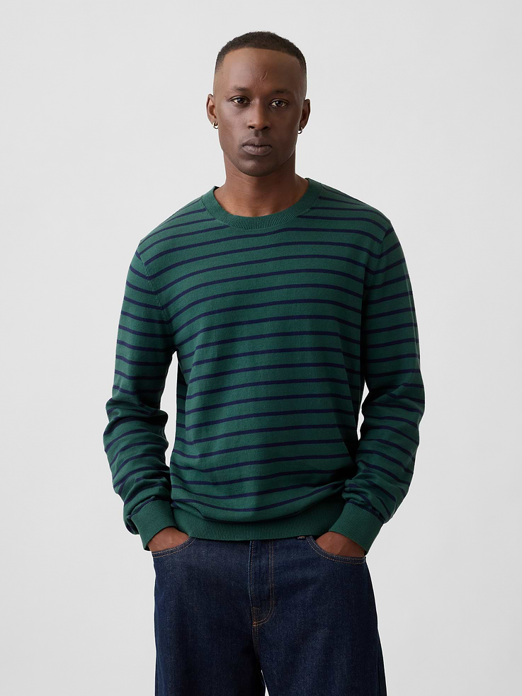 Image 1 of 5, Soft cotton knit., Long sleeves with ribbed cuffs., Ribbed crewneck., Ribbed hem., Allover stripes., Product #1178057