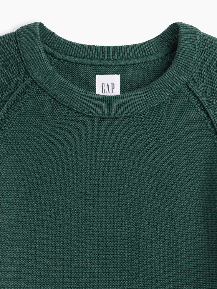 Image 4 of 5, 100% Cotton Garter-Stitch Crewneck Sweater