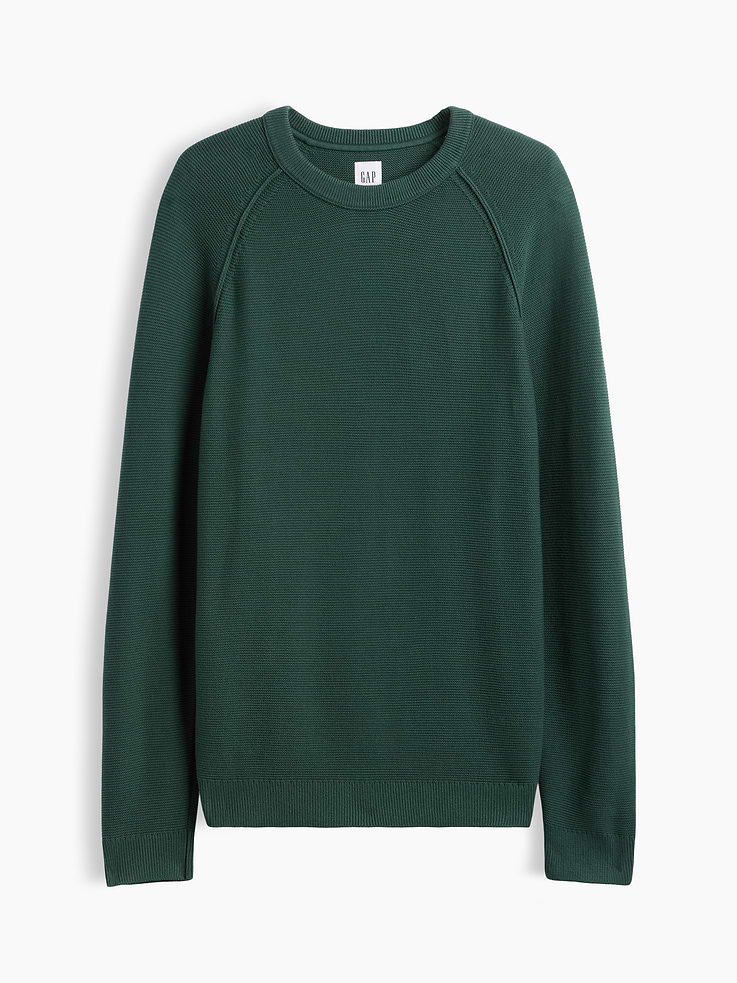 Image 5 of 5, 100% Cotton Garter-Stitch Crewneck Sweater