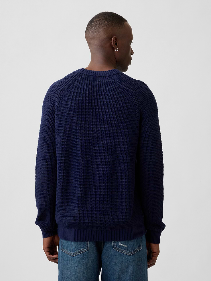 Image 2 of 5, 100% Cotton Waffle-Knit Crewneck Sweater