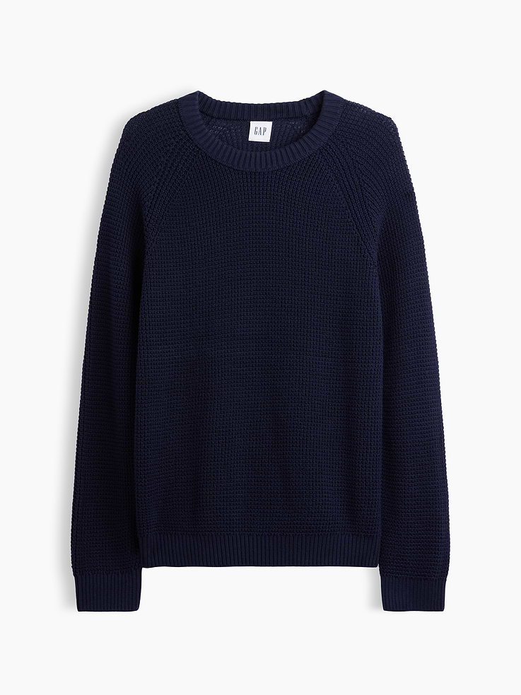 Image 5 of 5, 100% Cotton Waffle-Knit Crewneck Sweater