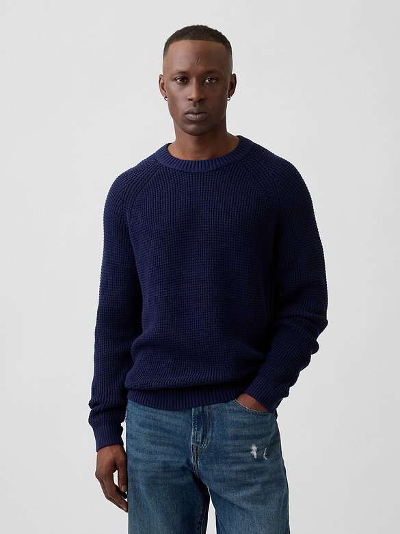 100% Cotton Waffle-Knit Crewneck Sweater
