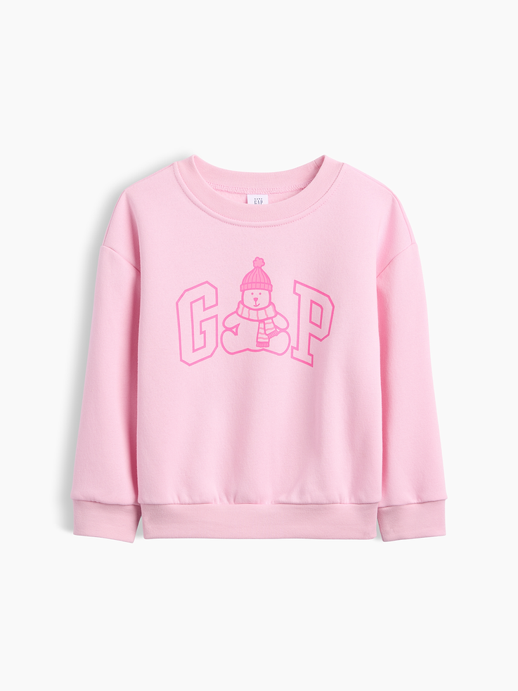 Image 1 of 3, Soft, comfy fleece., Dropped shoulder, long sleeves with banded cuffs., Crewneck., Gap logo graphic at front., Banded hem., Product #1184771