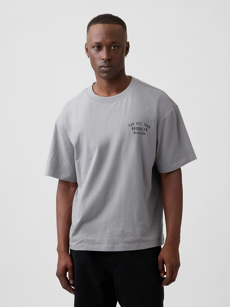 Image 1 of 5, Soft jersey knit., Dropped shoulder, short sleeves., Crewneck., Graphics at chest and back., Product #1186793