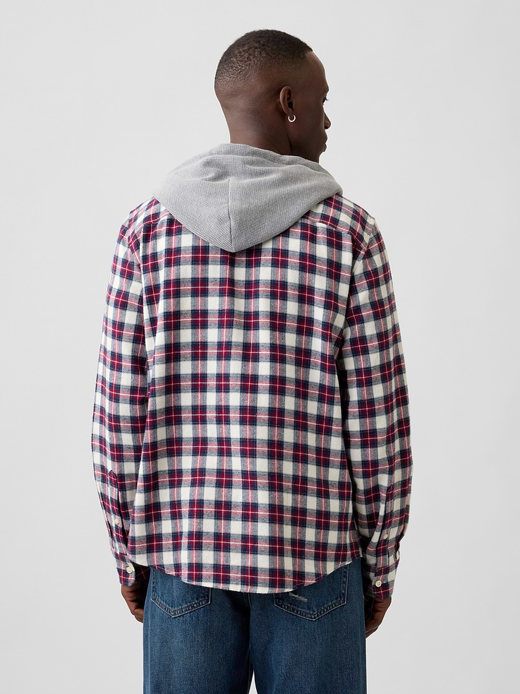 Image 2 of 5, Hooded Flannel Shirt in Standard Fit