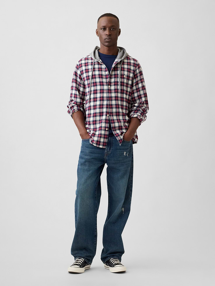 Image 3 of 5, Hooded Flannel Shirt in Standard Fit
