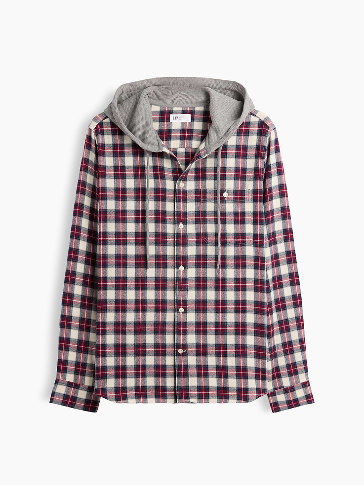 Image 5 of 5, Hooded Flannel Shirt in Standard Fit