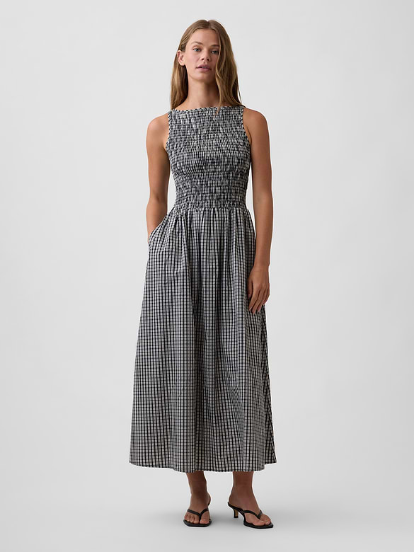 Smocked Boatneck Midi Dress