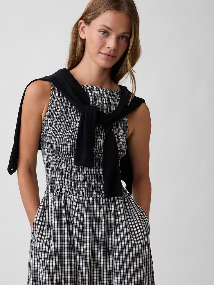 Image 4 of 6, Smocked Boatneck Midi Dress