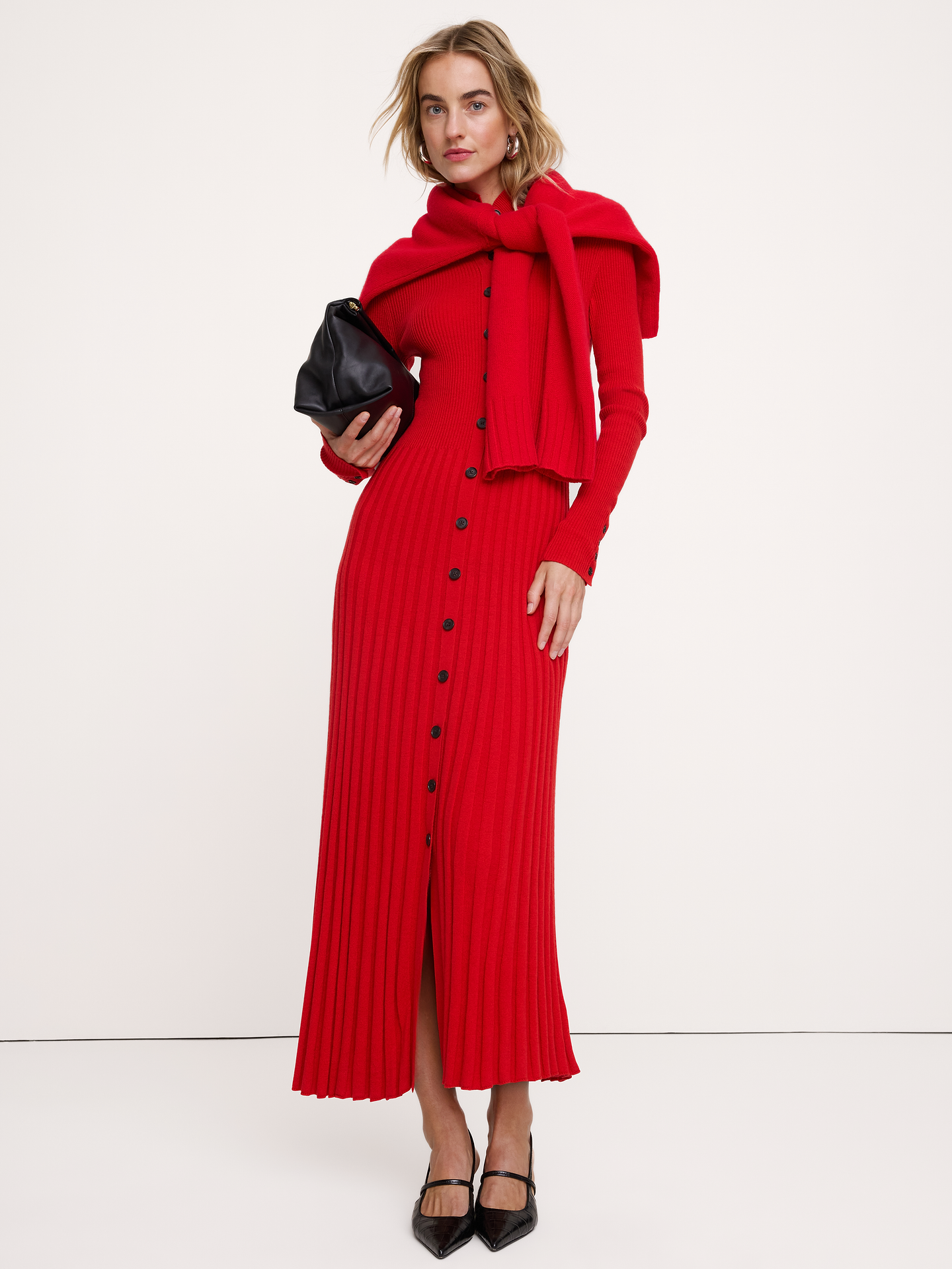 Image 4 of 8, Ribbed Buttoned Sweater Dress