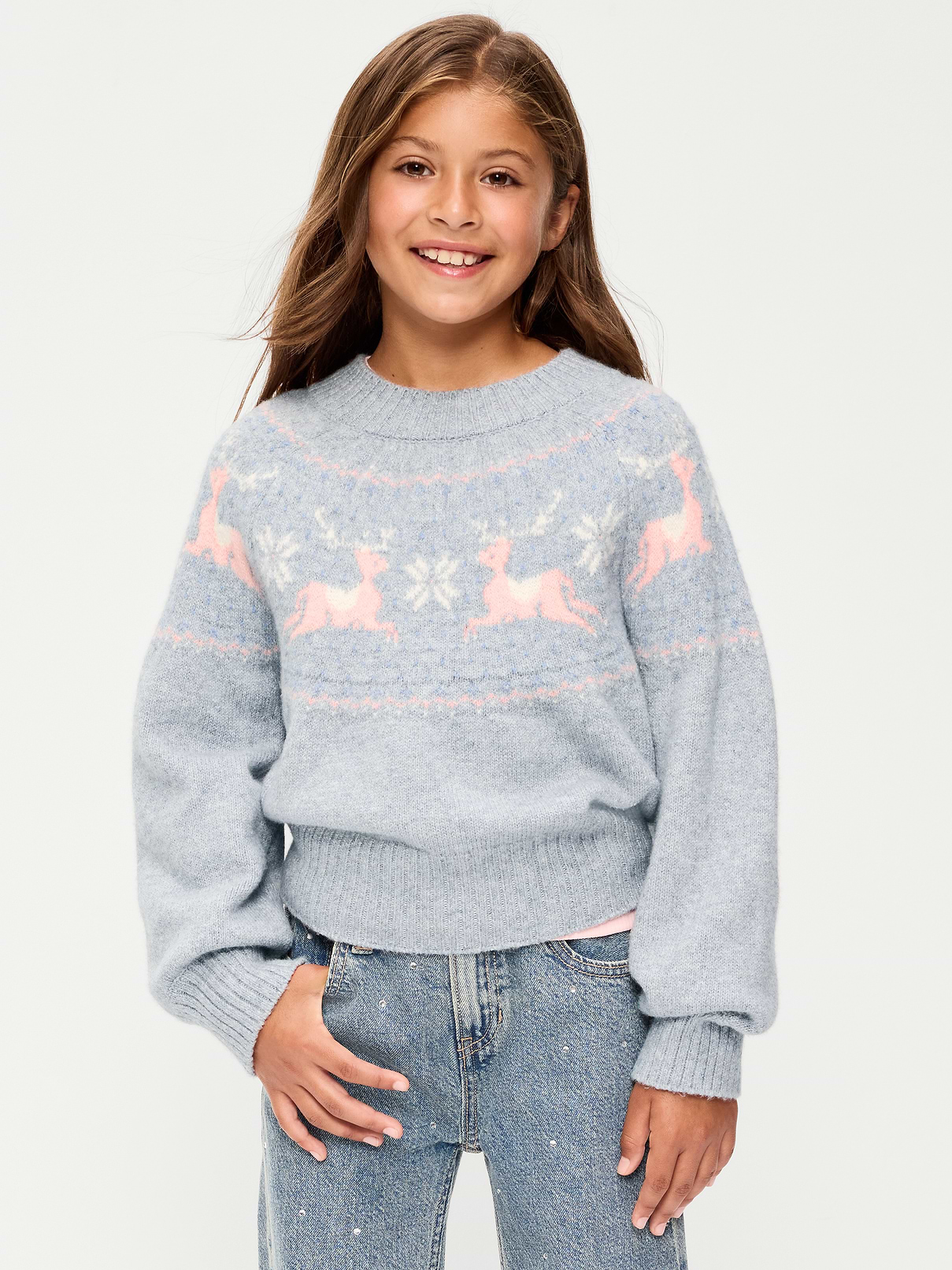 Image 1 of 3, mock neck, long raglan sleeves, fair isle print, rib-knit trim, pullover style, Product #1181570
