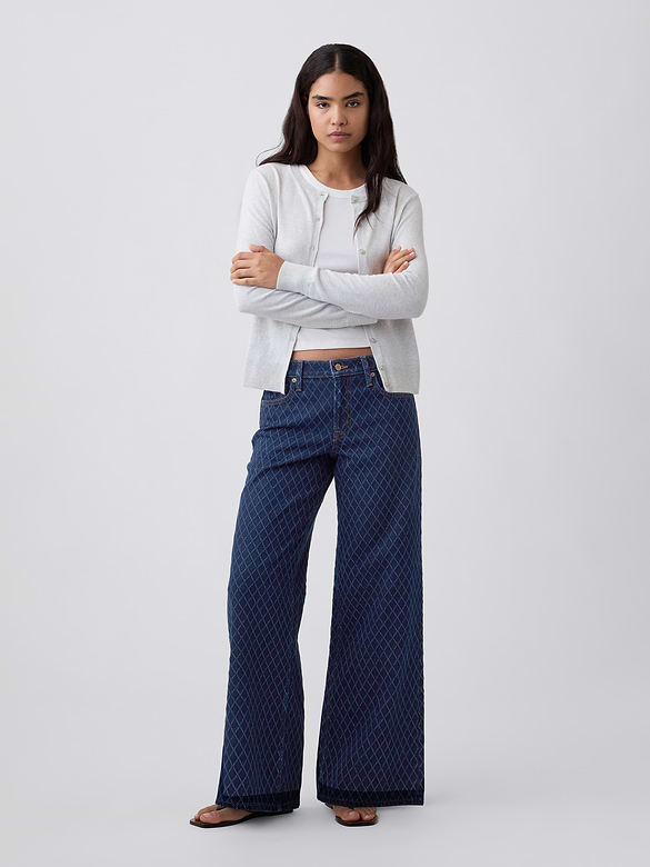 Mid Rise Print Wide-Leg Jeans
