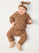 Image 1 of 3, crew neck, long sleeves, buttoned placket at shoulders, matching bottoms, adjustable drawstring, elasticized waistband, all-over pattern, Product #1182640