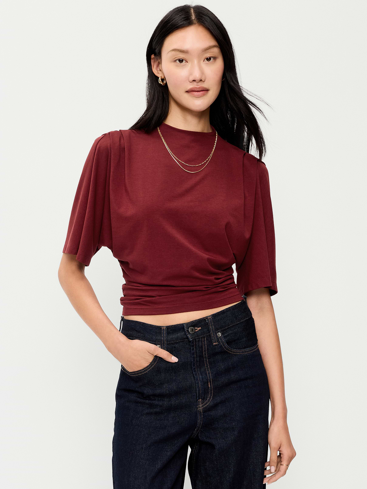Short-Sleeve Drapey Party Top