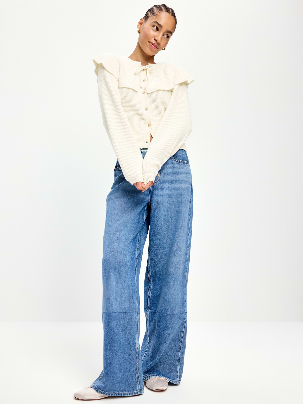 Image 3 of 3, SoSoft Cape-Collar Cardigan Sweater