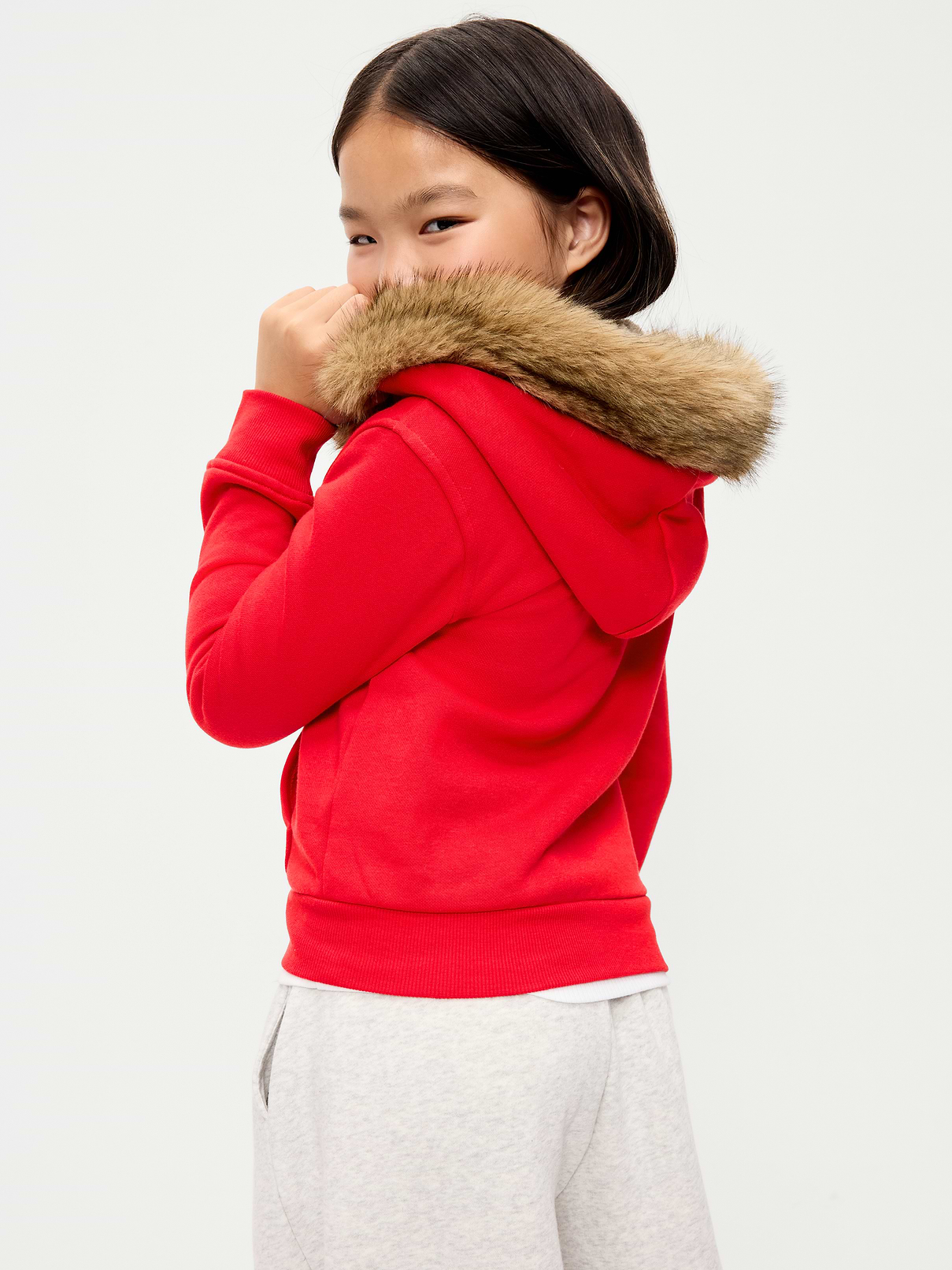Image 2 of 4, Fitted Faux-Fur Logo Graphic Full-Zip Hoodie for Girls