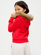 Image 2 of 4, Fitted Faux-Fur Logo Graphic Full-Zip Hoodie for Girls