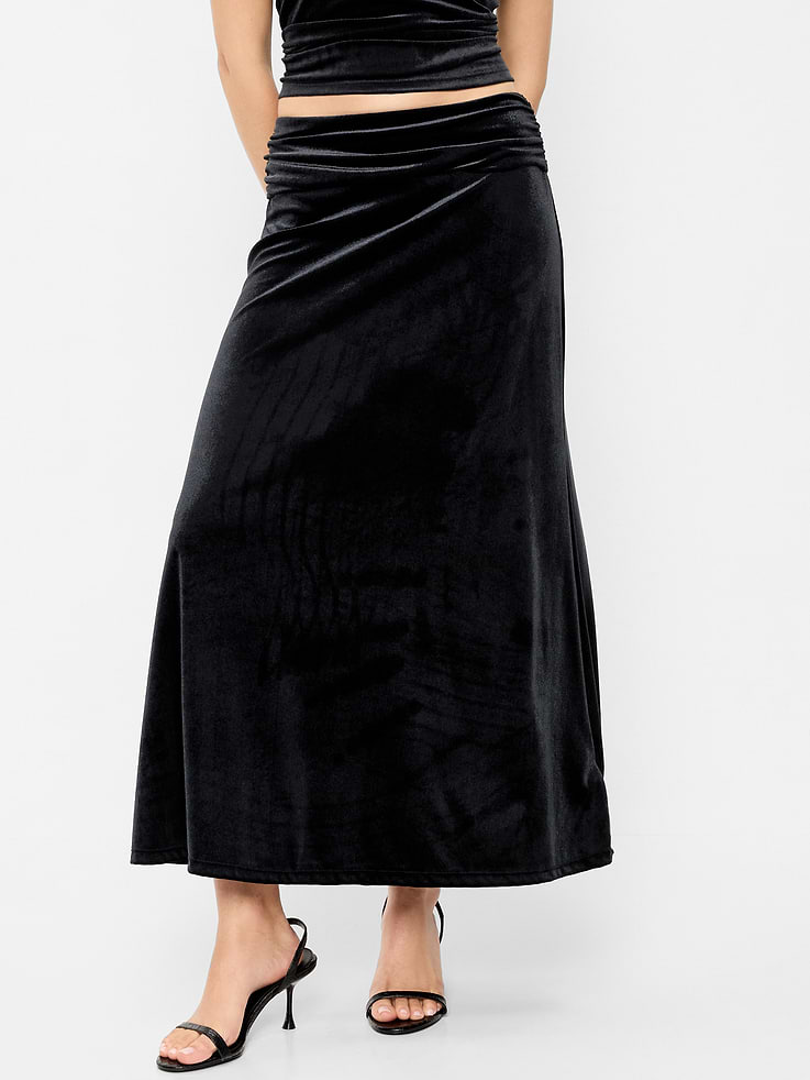 Image 2 of 6, Velvet Mid-Rise Ruched Maxi Skirt