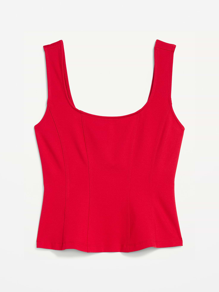 Image 2 of 6, Square-Neck Ponte Peplum Tank Top