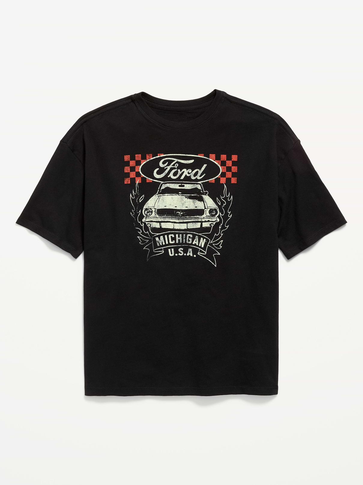 Image 1 of 2, crew neck, short sleeves, drop shoulders, licensed graphic, © 2026 Ford Motor Company, Product #906226