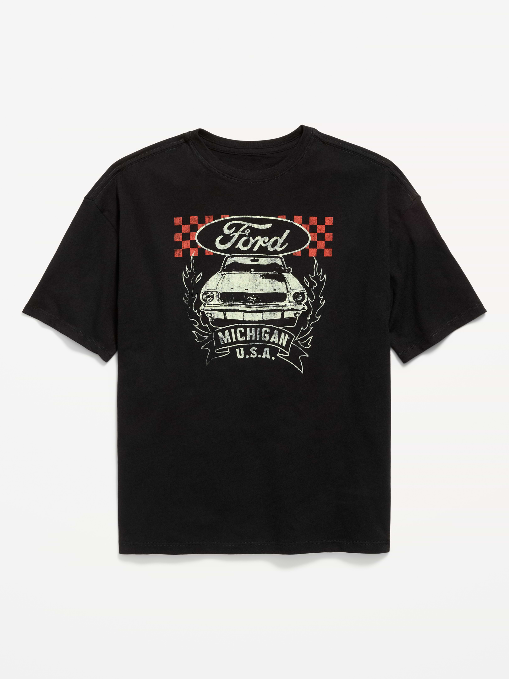 Image 1 of 2, crew neck, short sleeves, drop shoulders, licensed graphic, © 2026 Ford Motor Company, Product #906226
