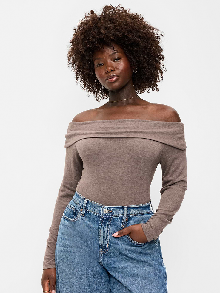 Image 5 of 8, Off-The-Shoulder Long-Sleeve Fitted Top