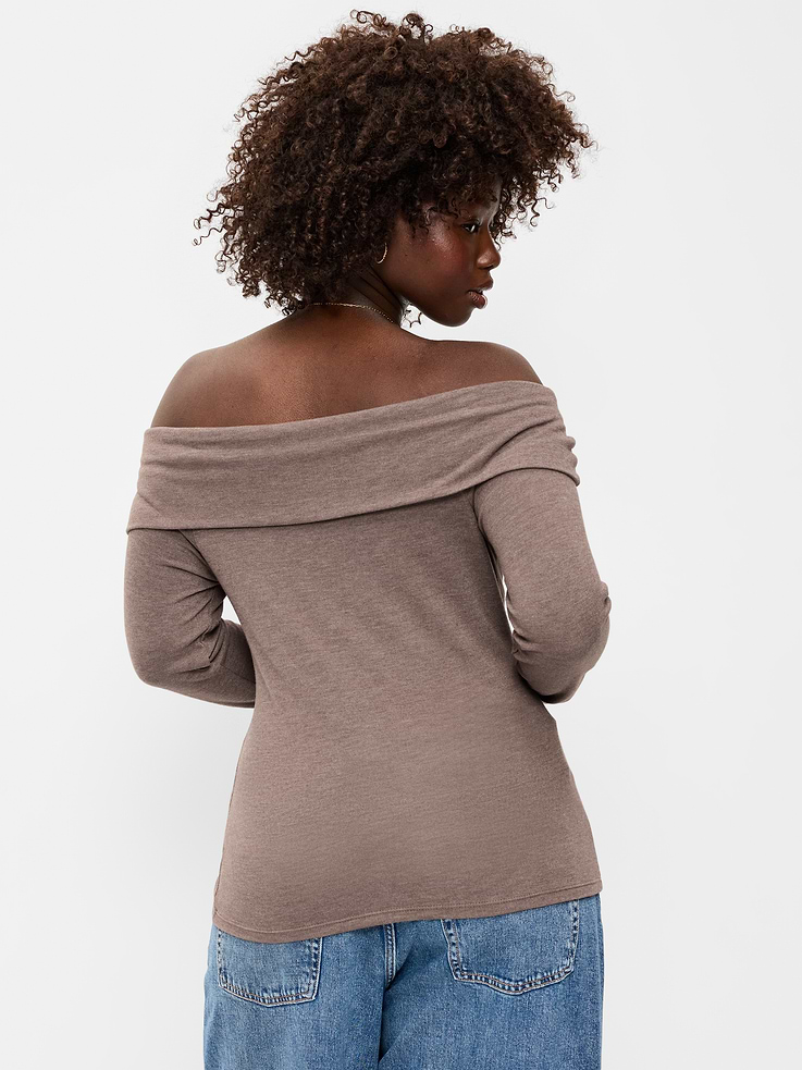 Image 6 of 8, Off-The-Shoulder Long-Sleeve Fitted Top